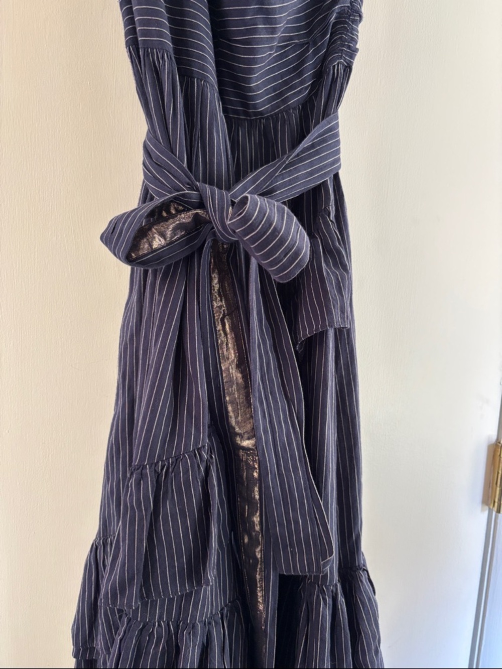 Ulla Johnson Blue Pinstripe One-Shoulder Maxi Dress - Picture 3 of 9